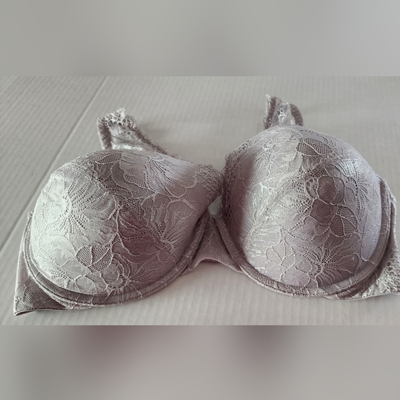 Ambrielle 40DDD  Plunge Full Figure Lilac Silver Underwire   Bra With Lace - Picture 1 of 5